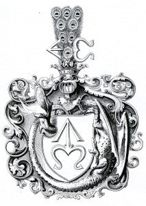 il.5. Fragment dyplomu iluminowanego cesarza Maksymiliana I z 1515 r. nadający  Krzysztiofowi Szydłowieckiemu tytuł barona i przydający do herbu Odrowąż order przewróconego smoka.